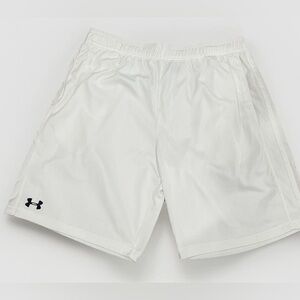 Under Armour Men's White Athletic Shorts with Black Logo